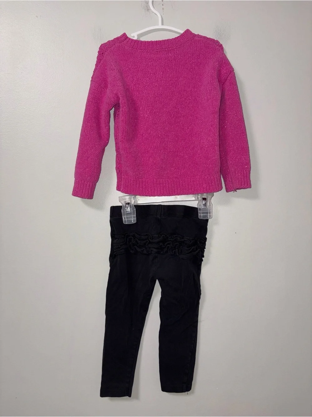 Cat & Jack Hot Pink Sparkle Knit Sweater Lightning Bug Ruffle Leggings 18M